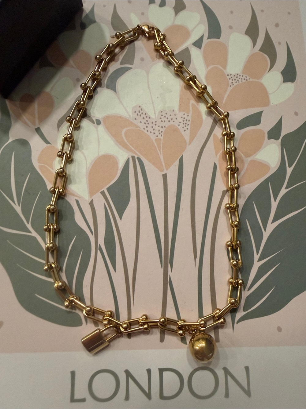 NON TARNISH Gold Chain Charm Necklace - Size 16”